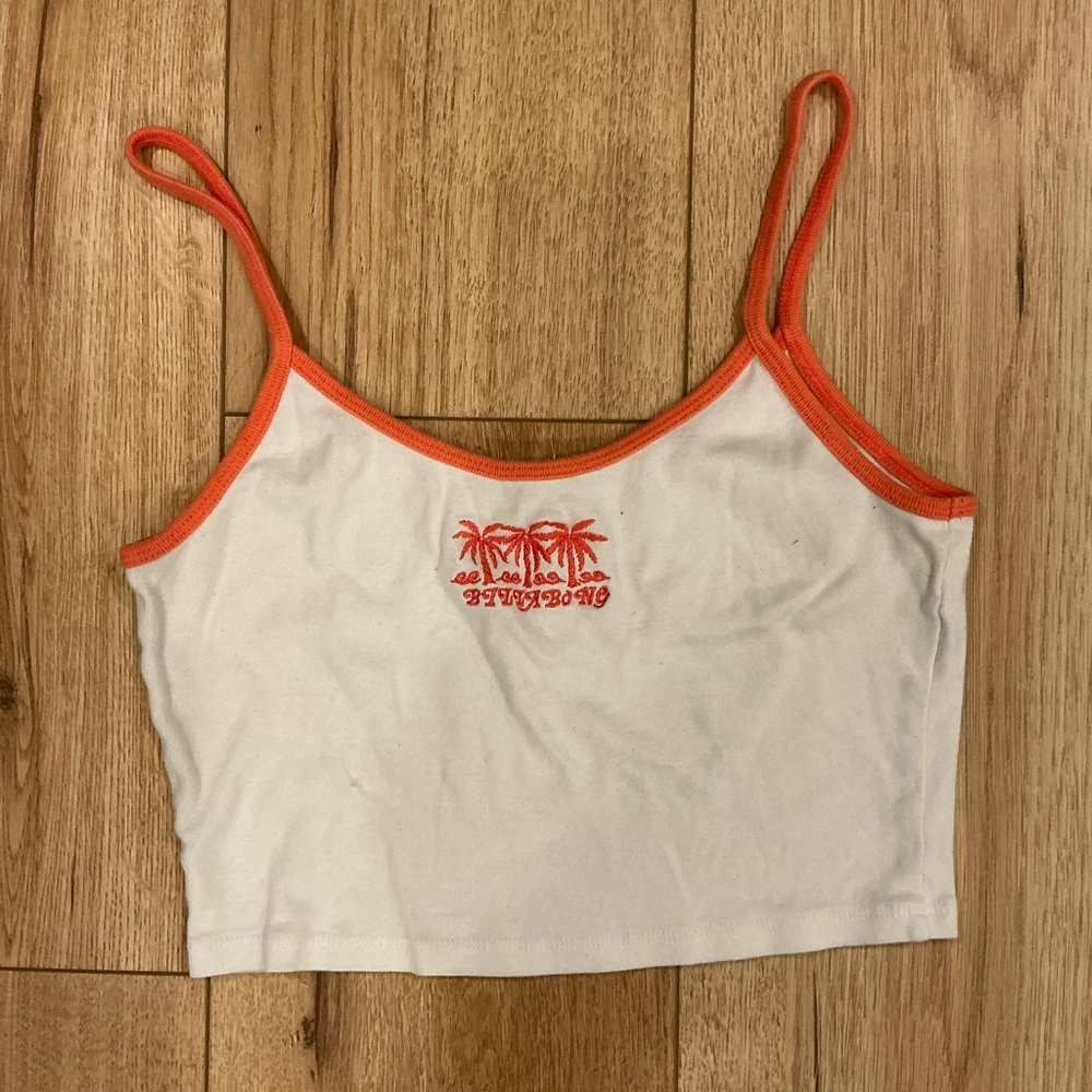 Billabong White and Dark Pink Spaghetti Strap Crop Top